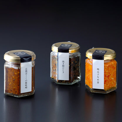 山海の幸 「京都ぽーくの豚味噌・焼き鯖ひじき・明太子なめ茸」